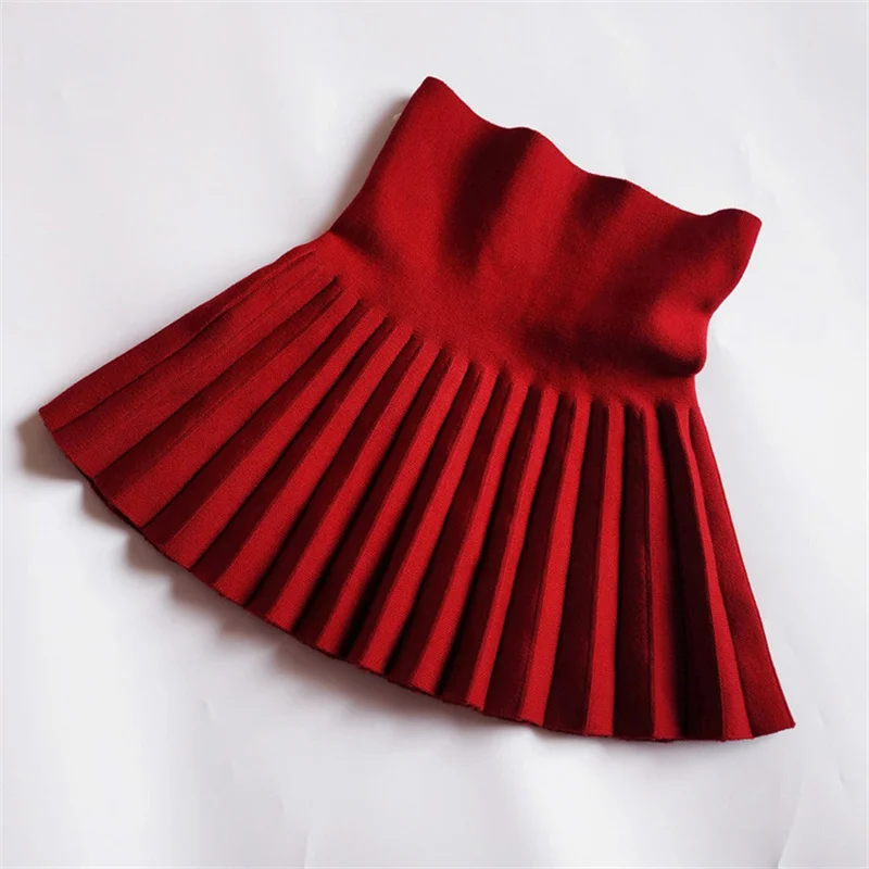 Children's Skirts2022 Autumn/Winter Girls' Skirts Children's Knitted Pleated Short Skirts High Waist Pleated Skirts Solid Color images - 6