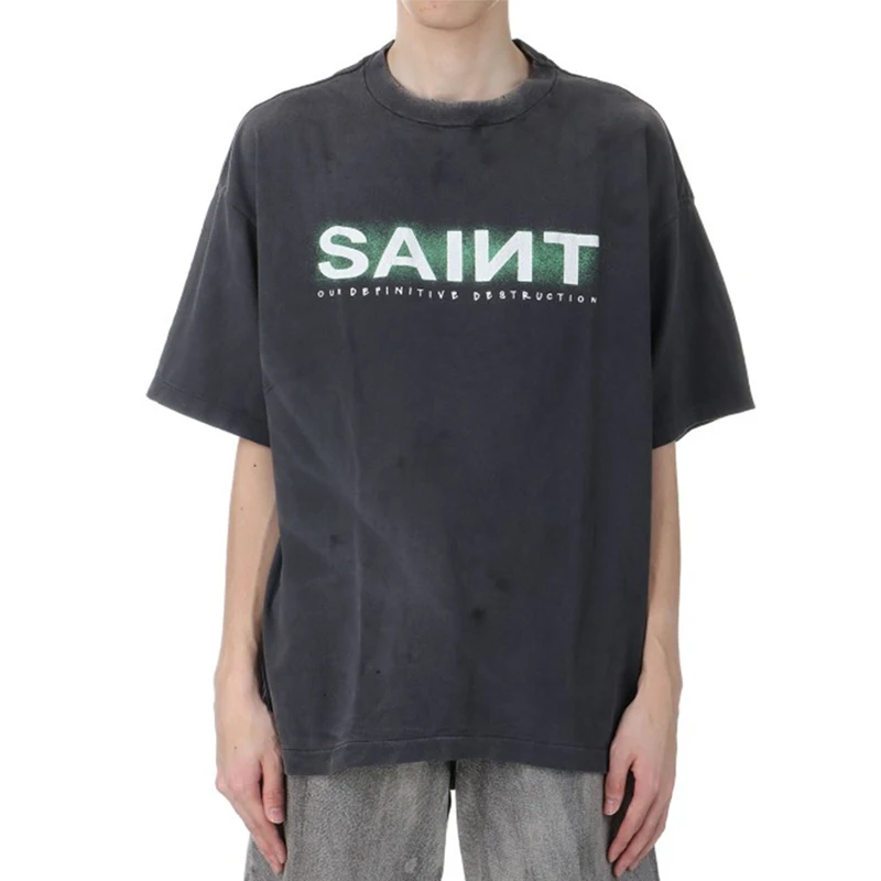 Классическая футболка с буквенным принтом и логотипом Saint для мужчин женщин