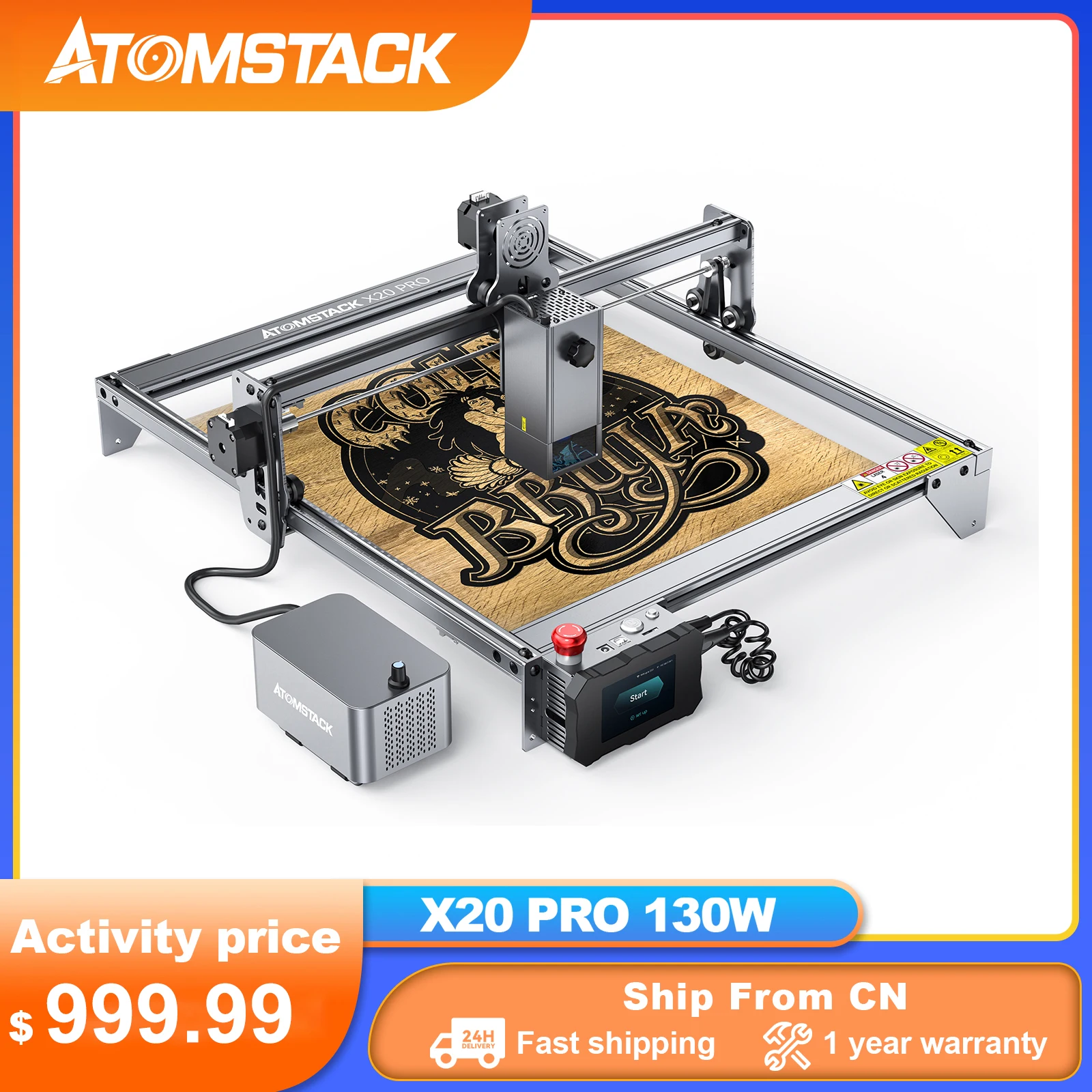 

ATOMSTACK S20/A20/X20 PRO 130W Quad-Laser Engraver Laser Cutting Machine Built-in Air Assist App Control Offline Engraving