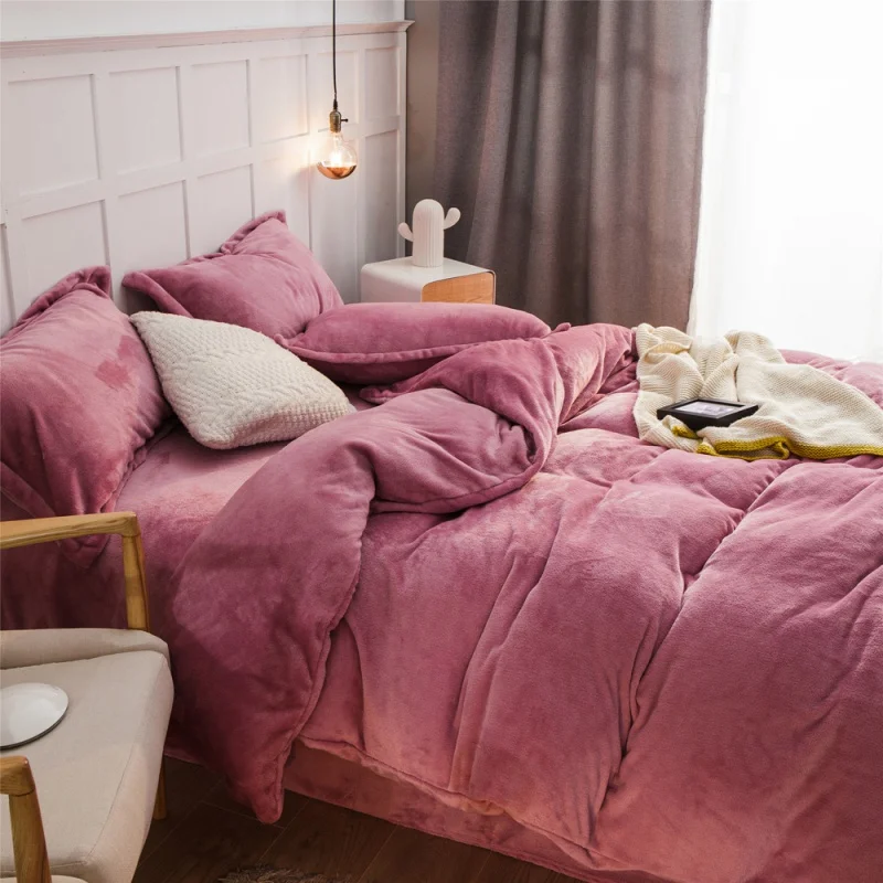 

Winter Flannel Duvet Cover 1pcs Solid Color Soft Warm Coral Fleece Keep Warm Bed Quilt Covers 220x240 Wash bedding Home Textiles