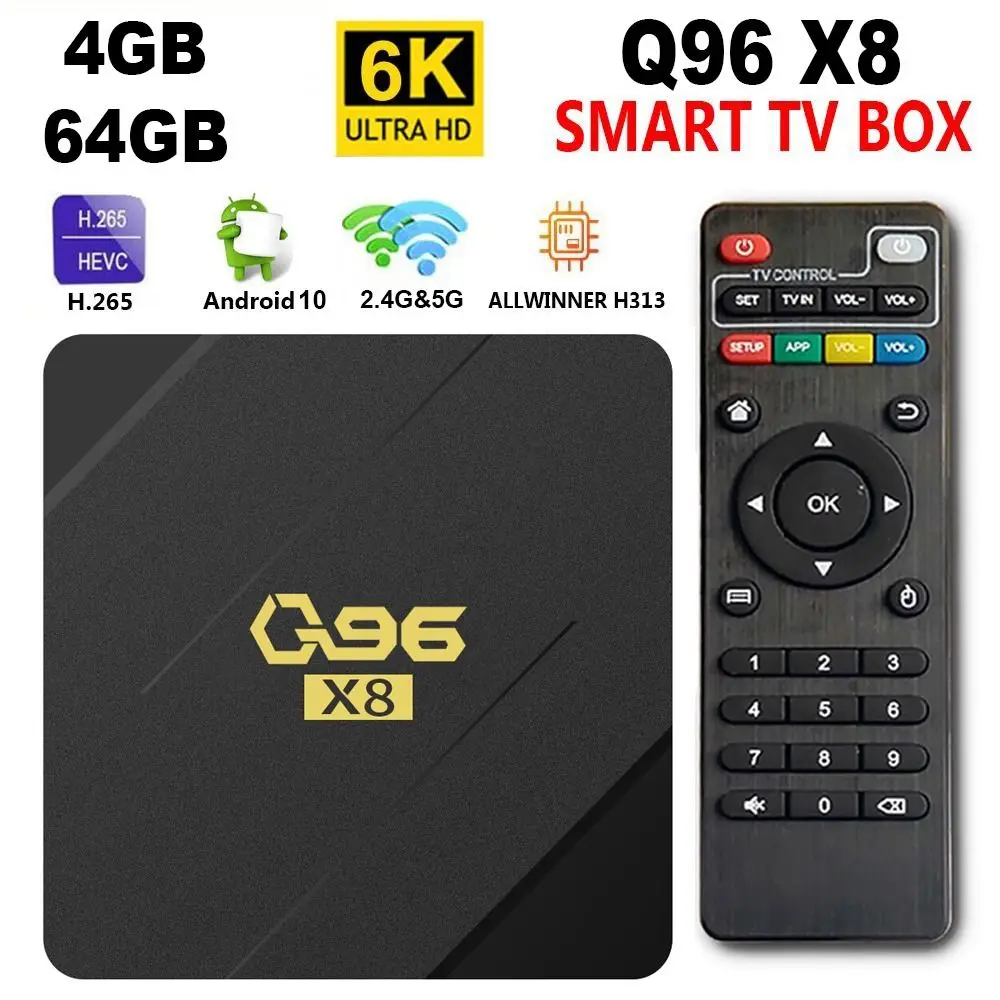 

Q96 X8 Media Player 6K HDR H.265 UHD Allwinner H313 Android 10 Set Top Box Smart TV Box