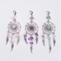 30pcslot natural chip gemstone pendant decorations with alloy findings and brass lobster claw clasps 94 5mm