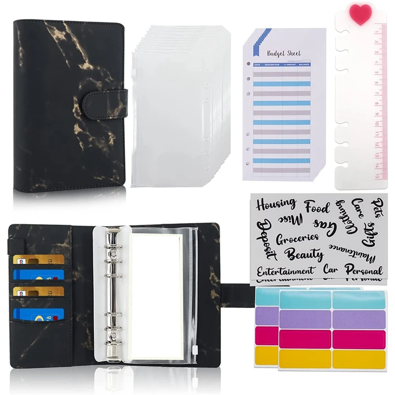 

A6 PU Budget Binder With Clear Cash Envelopes,Budget Sheets And Label Stickers,For Money Saving Envelopes Organizer