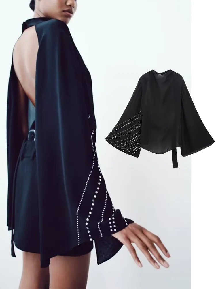 

Женская однотонная блузка с открытой спиной, с круглым вырезом