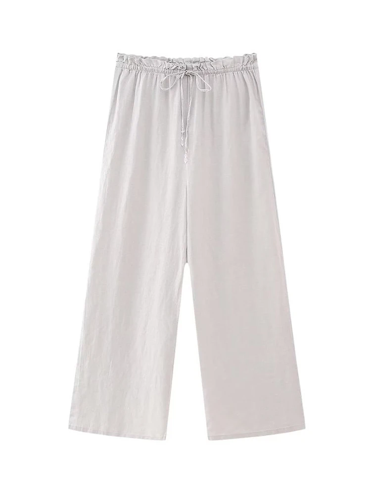 

Женские широкие брюки на завязках Kumsvag, льняные однотонные брюки с эластичным поясом, элегантные уличные штаны на лето 2023