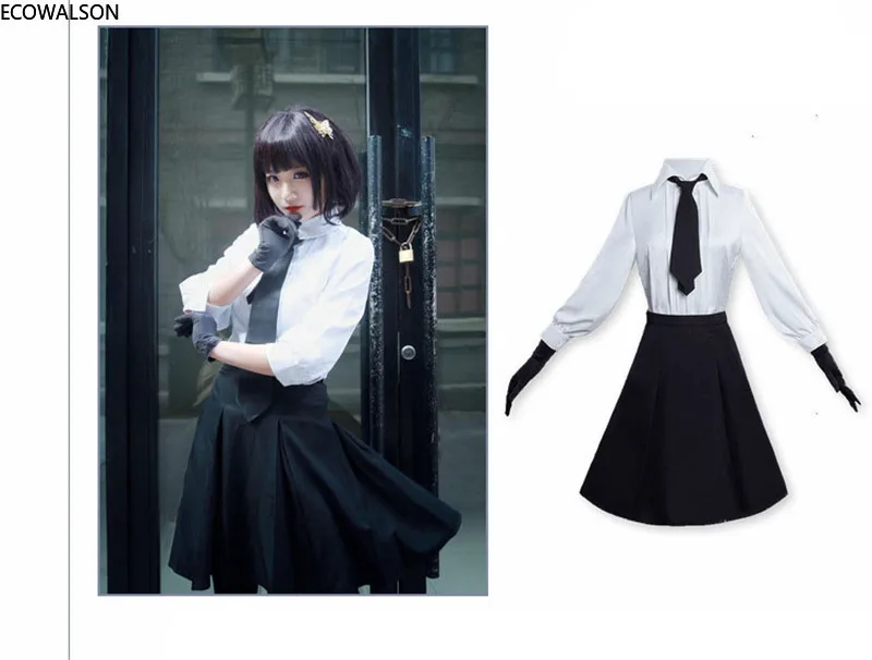 

Anime Bungo Stray Dogs Detective Agency Member Akiko Yosano Cosplay Costumes Shirt & Skirt & Tie & Gloves School Uniform Suit