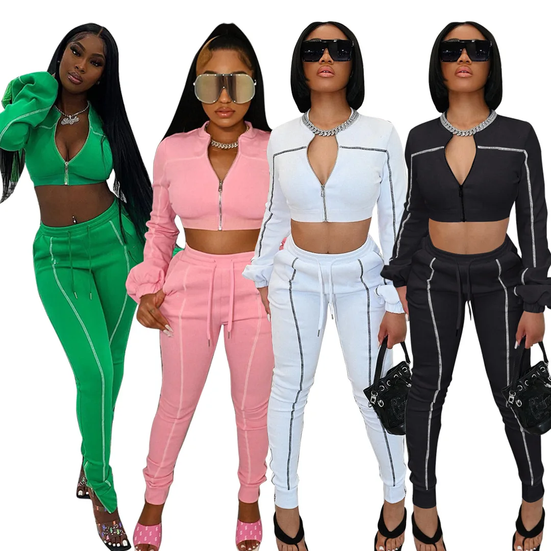 

Jacket Coat + Long Pants Sportsuit Matching Set Streetwear Clothes For Women Outfit Casaul Women Tracksuit 2 Piece Set