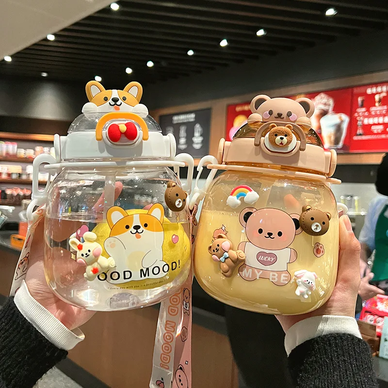 

Outdoor Sport Drinking Kettle Portable Kawaii Bear Cup 1.3L Tumbler With Straw Cute Water Bottle For Girl Kid Large Capacity Mug