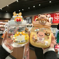 outdoor sport drinking kettle portable kawaii bear cup 1 3l tumbler with straw cute water bottle for girl kid large capacity mug