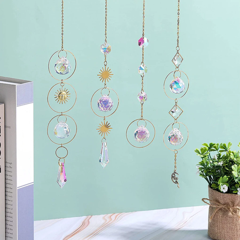 

Портативная прозрачная блестящая стильная Хрустальная подвеска «Ловец Солнца», 4 шт., украшение для дома, сада, рождественской елки