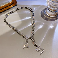 kunjoe shiny crystal rhinestone letter pendant necklace for women punk chunky chain choekr neckalce wedding party jewelry gifts