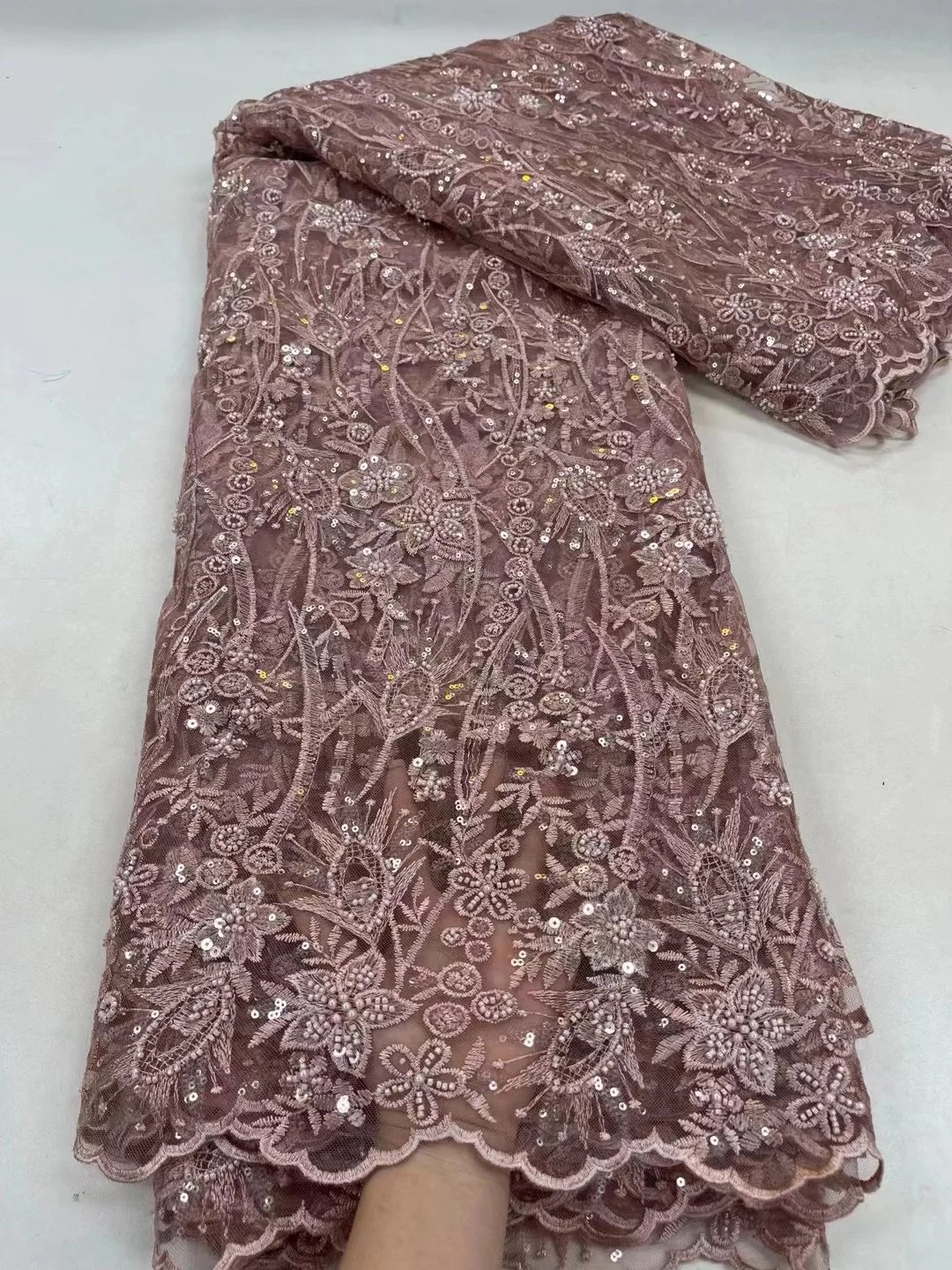 

French Lace Fabric 2023 Handmade Beads African Embroidery Tulle Lace Fabric Nigerian Lace For Wedding Sewing Materia PL388-7