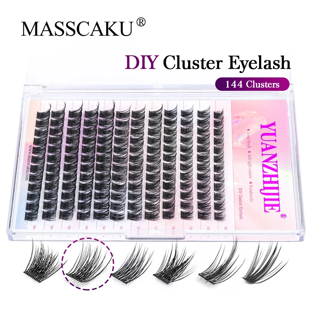 DIY 144 Cluster Lashes MASSCAKU free ship Segmented Beam Natural C/D Curl Individual Mink Eyelashes Makeup Supplies at home