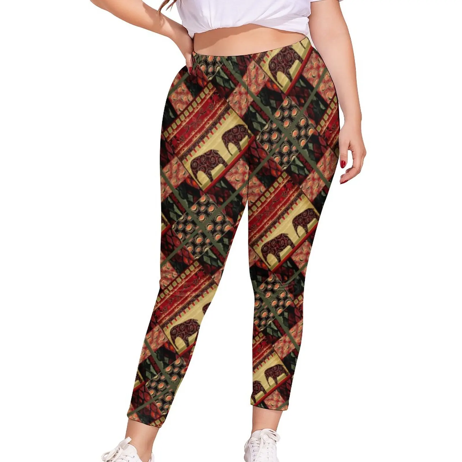 

African Patchwork Leggings Indian Elephant Print Elasticity Leggins Essentials Leggings Workout Graphic Pants Big Size 4XL 5XL