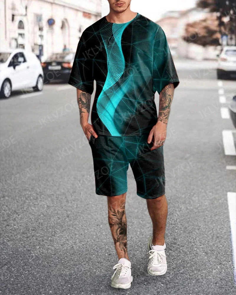 Модная мужская летняя футболка оверсайз с коротким рукавом комплект из двух