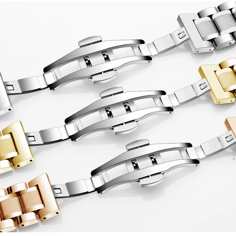 12 14 16 18 19 20 21 22 24mm Solid Full Stainless Steel Watch Band Butterfly Buckle Bracelet Flat Head Elbow Dual Purpose Straps
