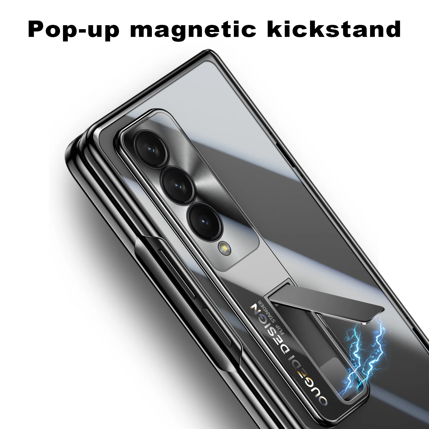 POVSCAE Hinge Protection Case For Samsung Galaxy Z Fold 3 Slim Electroplated Plating PC Crystal Clear Phone Case With Kickstand