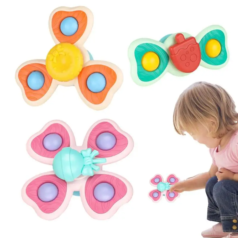 

3pcs Suction Rotating Rattle Bath Toys Suction Cups Spinning Top Toy For Baby Infant Insect Gyro Relief Stress Educational Toys