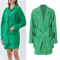 women 2022 chic fashion button up midi shirt dress vintage long sleeve female green dresses vestidos