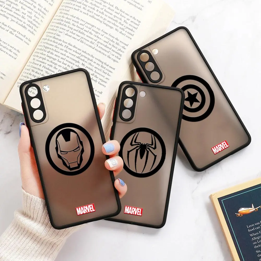 

Marvel Heroes Logo Ironman Spiderman Matte Fundas For Samsung S23 Ultra Case Galaxy S20 FE S21 S22 Ultra 5G S10 S8 S9 Plus Cover