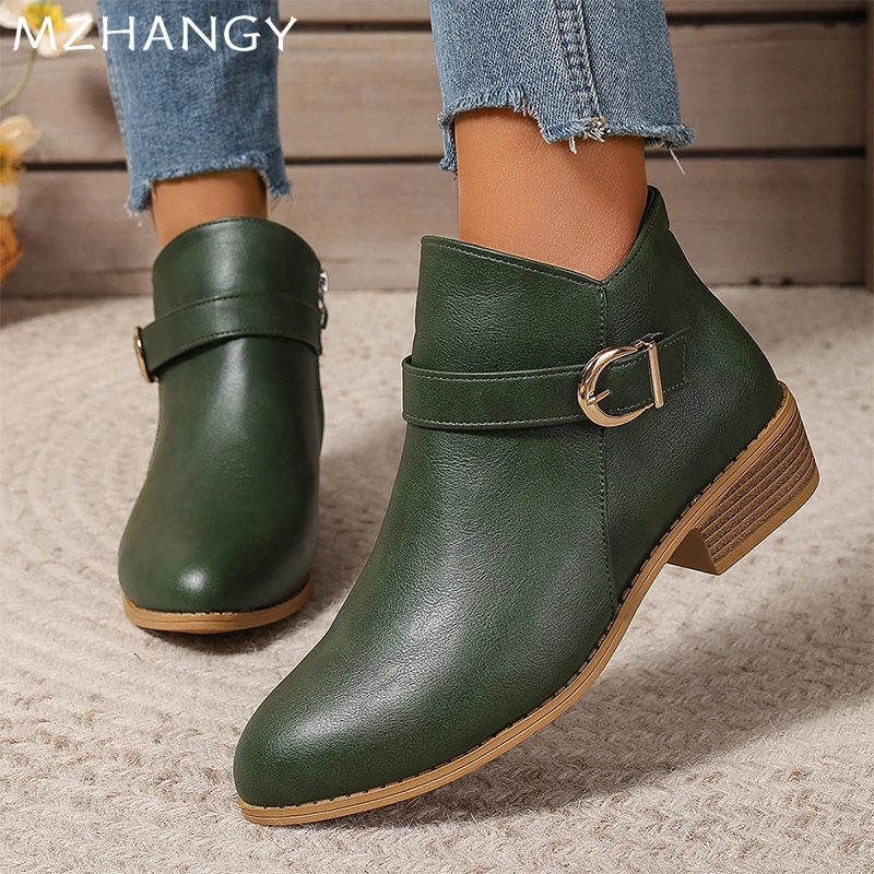 Кожаные женские ботильоны модная женская обувь на массивном каблуке тренд 2024