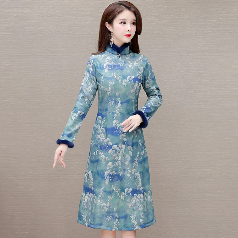 Новое китайское улучшенное повседневное носимое платье с длинными рукавами для