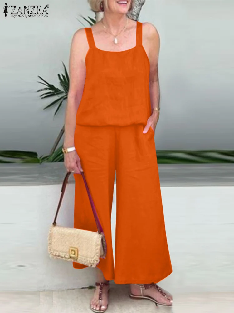 

Fashion Matching Sets 2PCS ZANZEA Summer Women Blouse Suit Straps Tanks Tops & Wide Leg Pant Sets Work Outfits Causal Tracksuits