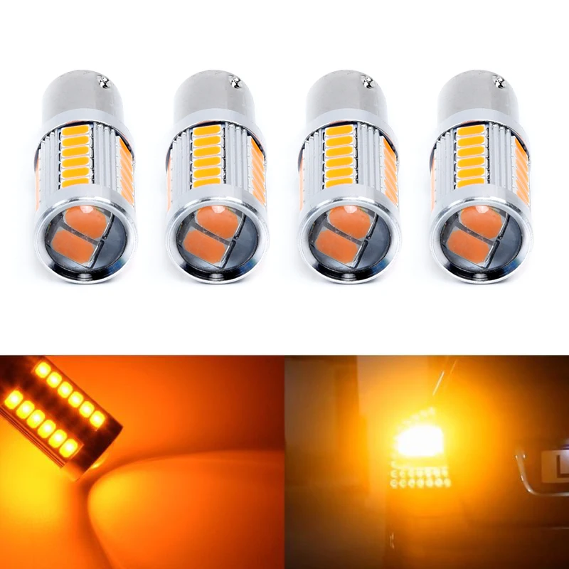 

4x Amber 1156PY BAU15S PY21W LED 33SMD Car Tail Bulb Brake Lights Reverse Lamp Daytime Running Signal Light High Brightness