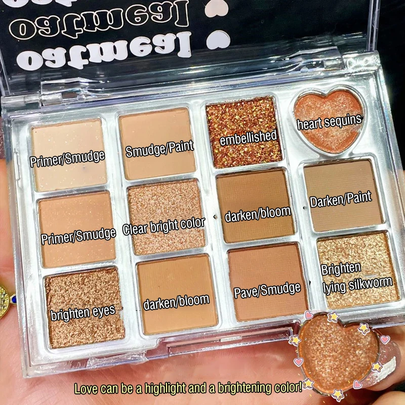 12 цветов матовый нюдовый макияж для глаз блестящие сердца палитра теней век