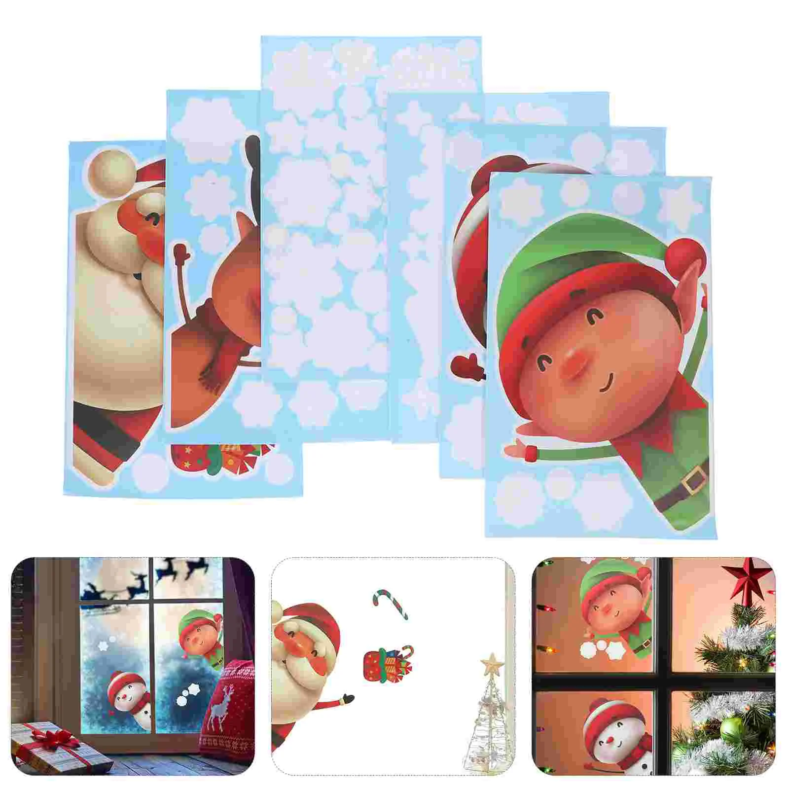 

6 Sheets of Xmas Window Static Cling Christmas Style Cartoon DIY Window Stickers