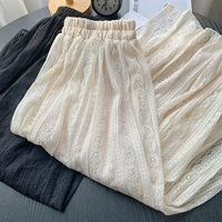 elastic high waist lace skirts women spring summer skirt 2022 korean elegant casual a line black apricot long maxi skirts