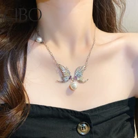 super fairy diamond studded butterfly pearl necklace baroque retro design clavicle chain all match fashion necklace for women
