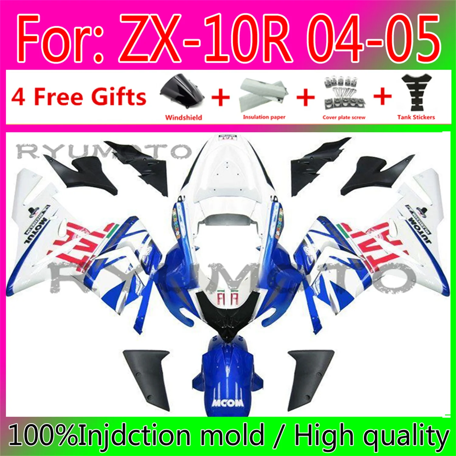 

Обтекатели для кузова мотоцикла ABS под давлением для Kawasaki ZX10R 2004 2005 ZX10R 04 05 fairingx