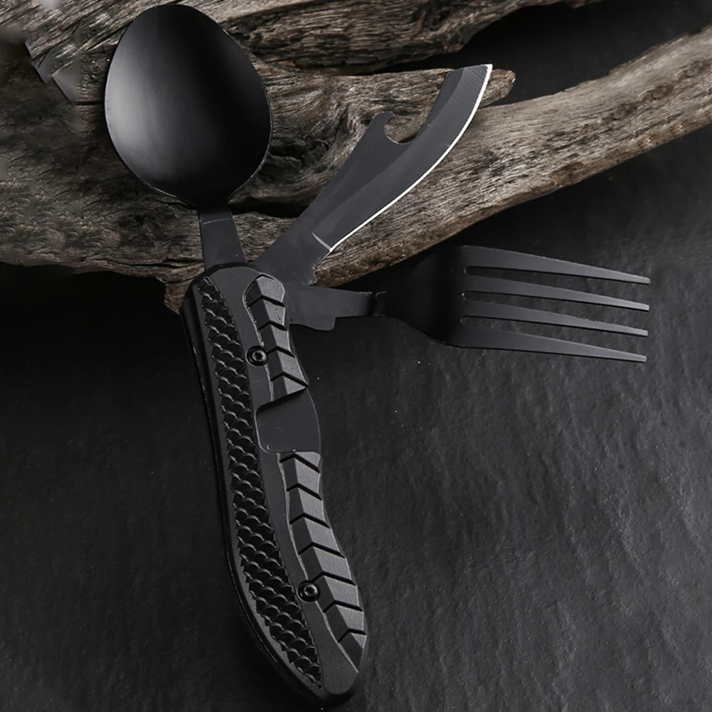 WSKEJI 4 в 1 складная посуда из нержавеющей стали ложка вилка нож открывалка для