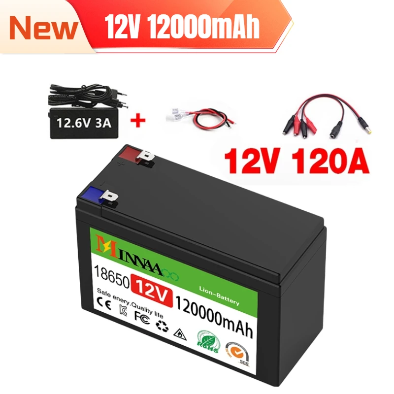 

New 12V 45Ah 50Ah 100Ah 120Ah lithium Battery Pack Lithium Iron Phosphate Batteries Built-in BMS For Solar Boat+12.6V Charger