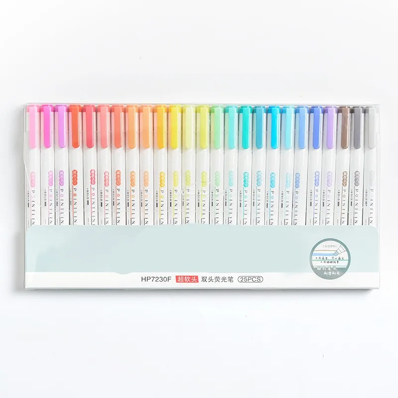 

25-Color Double-Headed Light-Colored Fluorescence Marker Pens Student Tag, Drawing Doodles, Sketching, Writing Art Creation Kit
