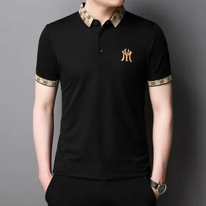 Summer Mens Polo Shirts Embroidered Short Sleeve Trendy Brand T-Shirts Ice Silk Fashion Slim Lapel  