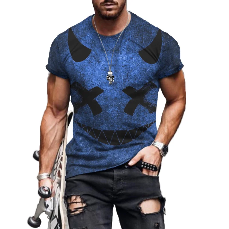 

2022 Summer Fashion New Men'S T-Shirt Simple Expression Demon Smiley 3D Printed Round Collar Short Sleeve Street Trend T-Shirt