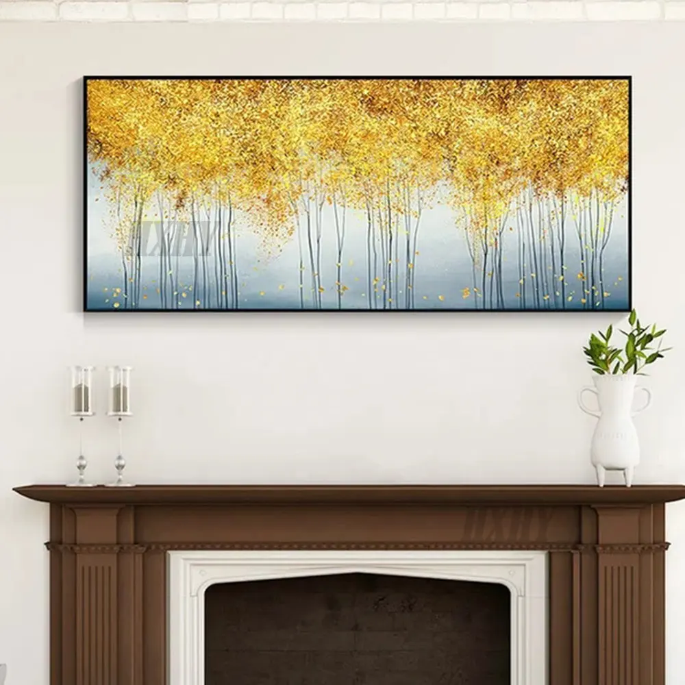 

ABSTRACT TREE ART Acrylic Painting Personalized Yellow Tree Texteured Print on Canvas Large Stretched Art Living Room Wall Art