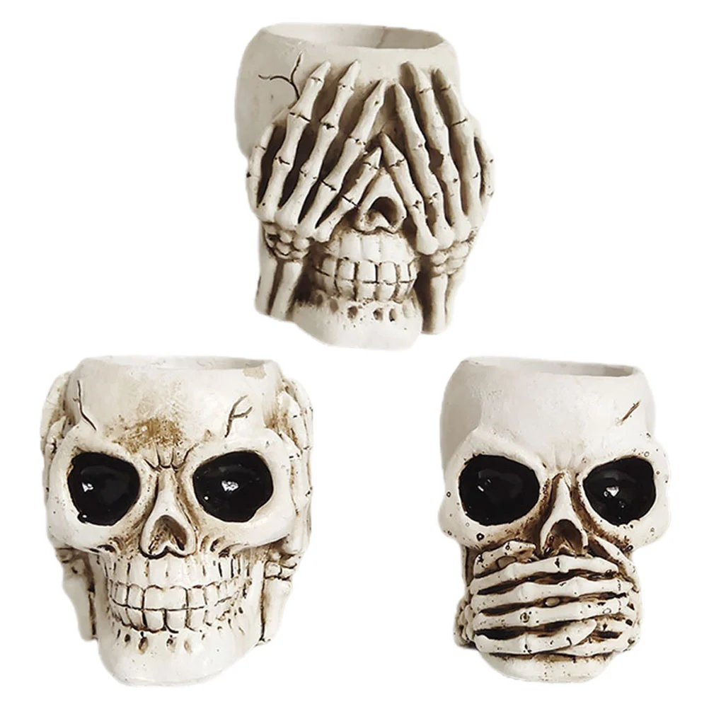 

3 Pcs Halloween Decor Holder Sticks Resin Craft Holders Candlesticks Gothic Desktop Decors