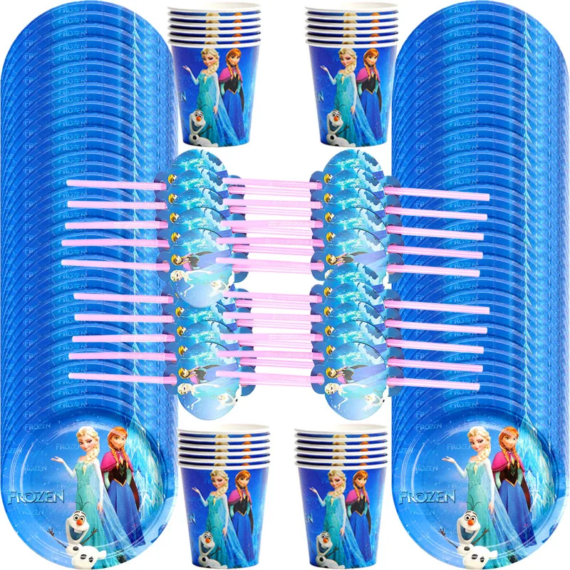

Snow Queen Birthday Disposable Cartoon Frozen Anna Elsa Party Decoration Disposable Set Kid Plate Cup Party Supplies Baby Shower