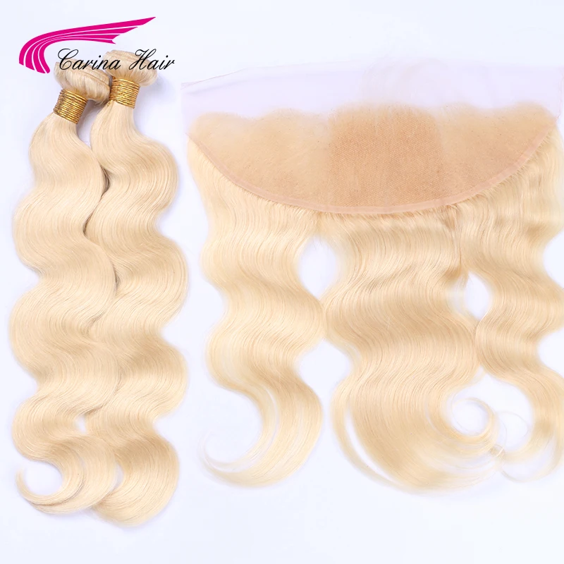613 Blonde Body Wave Human Hair Bundles With 13x4 Frontal Brazilian 100% Remy Human Hair 2/3 Weaves Bundles With Frontal