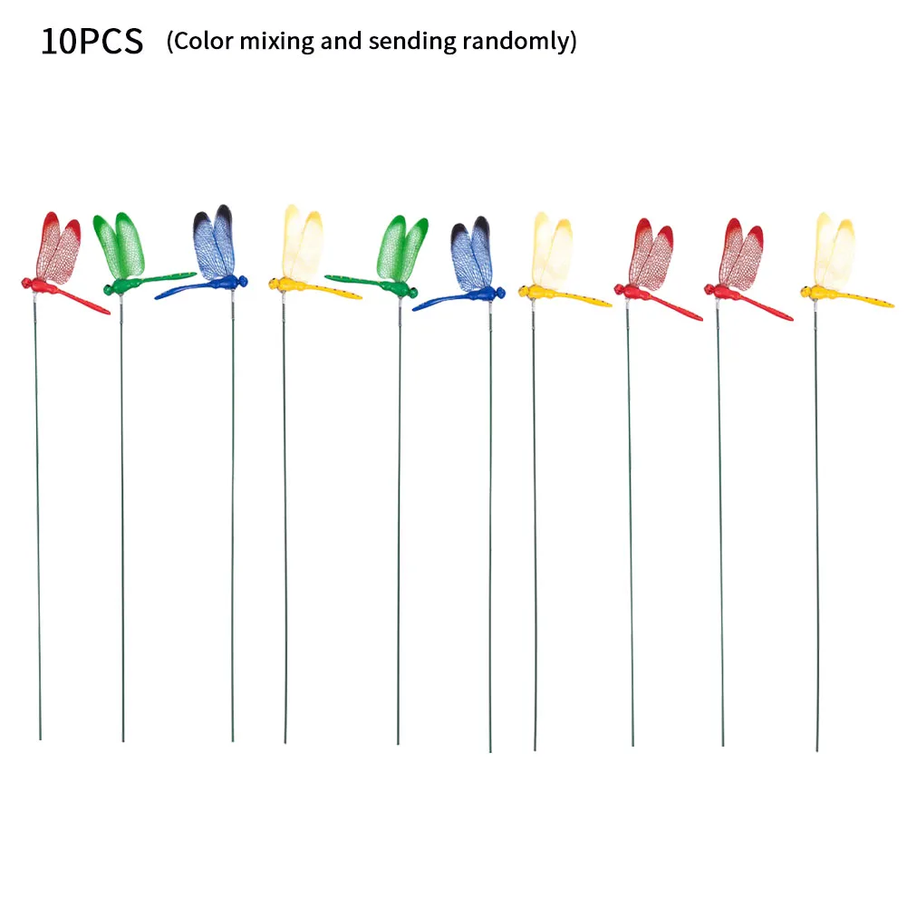 

10pcs Outdoor Artificial Multicolor Yard Art Garden Decor Gardening Simulation Dragonfly Insert Rod Patio Ornament Craft