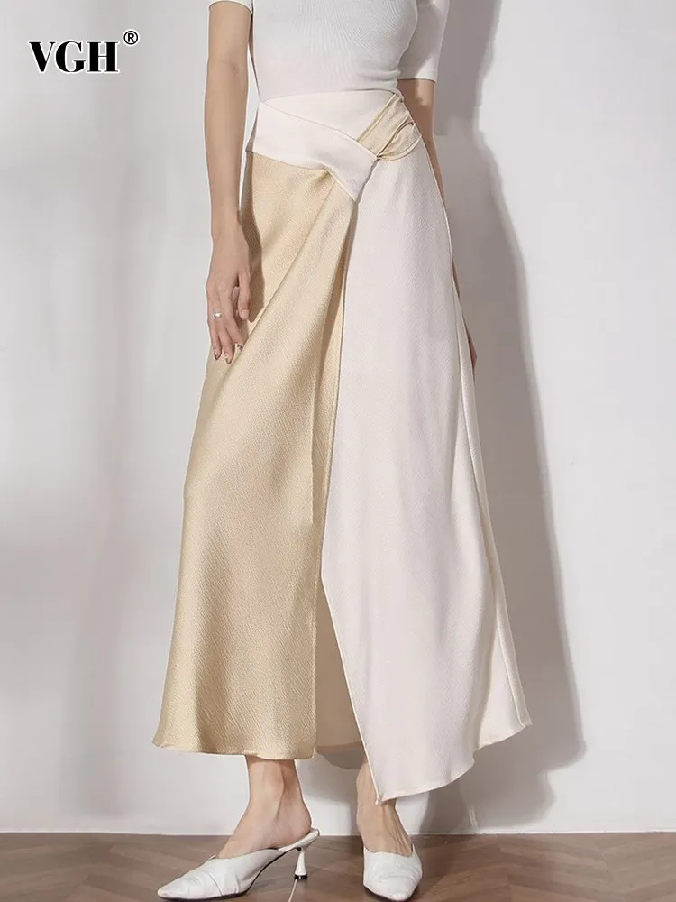 

VGH Irregular hem casual skirts for women high waist loose hit color split slim a line skirt female summer style clothing new