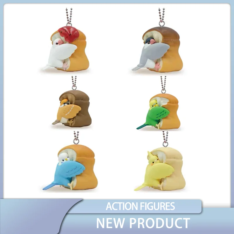 

In Stock Gashapon Anime Lovely Birds and Bread Action Figure Dove Holding Toast Keychain Doll Pendant Collectible Toys Kids Gift