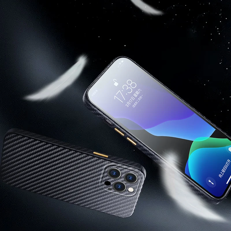 R-just Half-wrapped Carbon Fiber Phone Case For Iphone 13 12 11 Pro Max Ultra-thin Pure Cover For Iphone 13 12 Mini Case