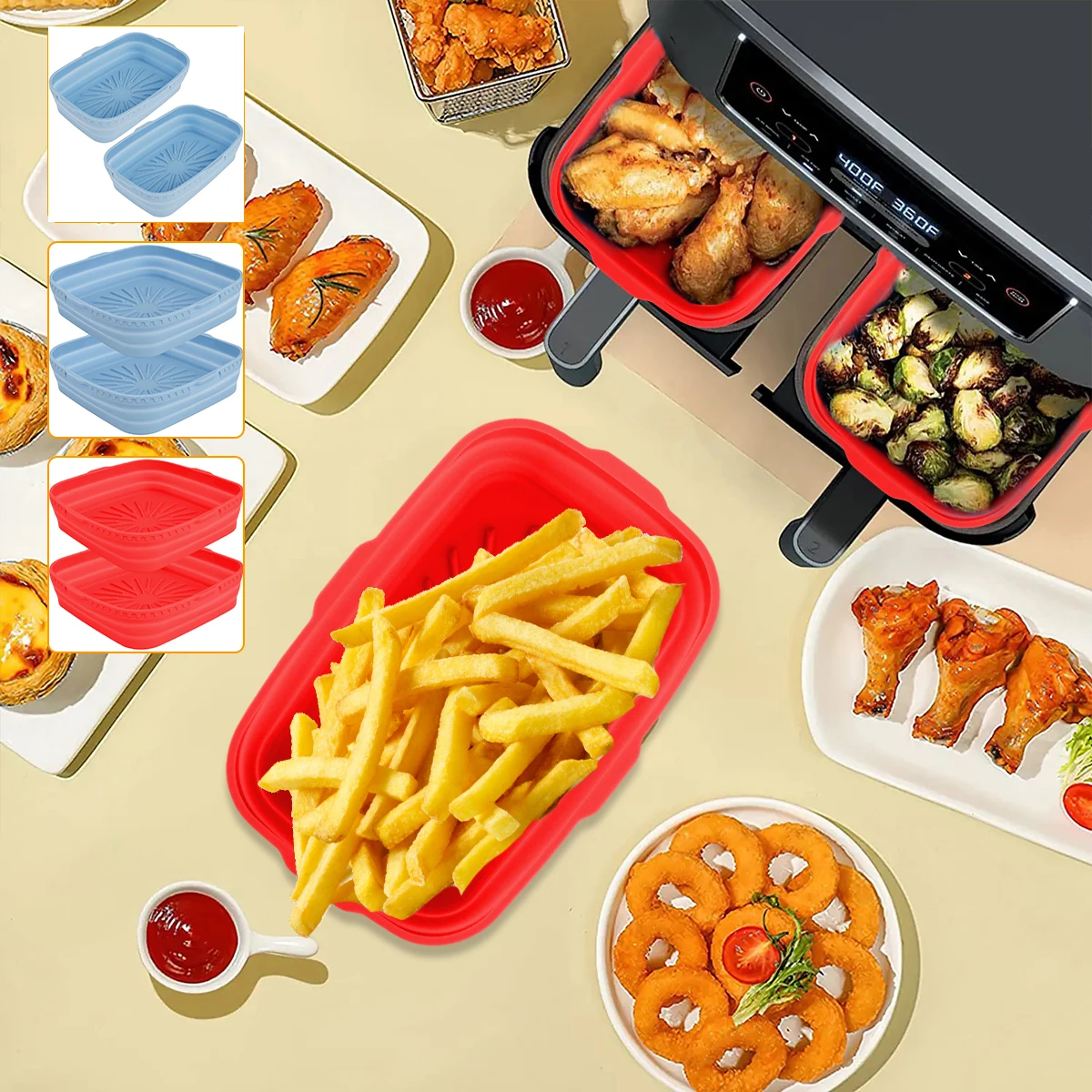 

2 шт., Силиконовая Термостойкая корзина для фритюрницы