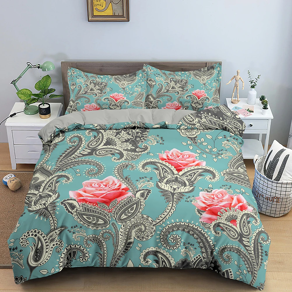 

3D Paisley Flower Bedding Set Double Single King Size Polyester Bed Cover Pillowcase Kids Bedding Set Quilt Cover Linens Duvet