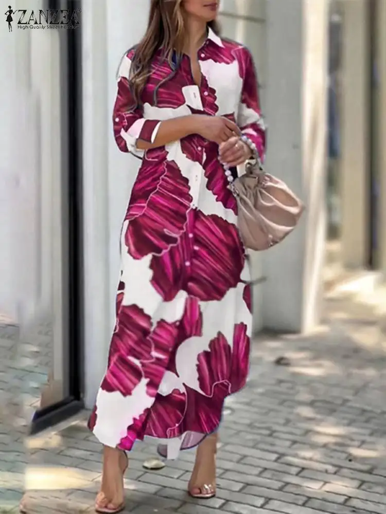 

Oversized ZANZEA Autumn Women Lapel Nekc Casual Loose Party Shirt Dress Bohemian Printed Dress Spring Long Sleeve Maxi Sundress