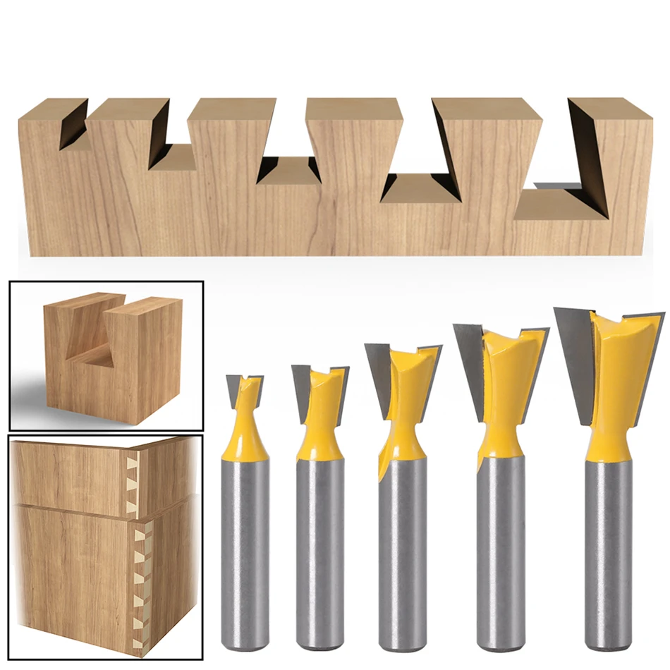 

5pcs 8mm Shank Dovetail Joint Router Bits Set 14 Degree Woodworking Engraving Bit Milling Cutter Router Bits for Wood Tools